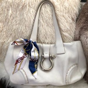 Burberry White Leather Tote with Horse Bit Charm Medium